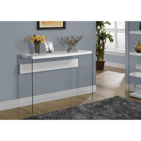 Gfancy Fixtures 32 in. Glossy White Particle Board & Clear Tempered Glass Accent Table GF3657232